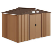 9.1 x 6.4 x 6.3 ft Garden Metal Storage Shed with Floor Foundation, Durable Outdoor Tool Storage House with Double Doors, Weather-Resistant, Dark Grey Yellow