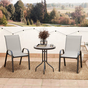 Outsunny - 3 Pieces Bistro Set, Small Patio Furniture Set with Stackable Mesh Chairs, Glass Table for Garden, Balcony, Light Grey