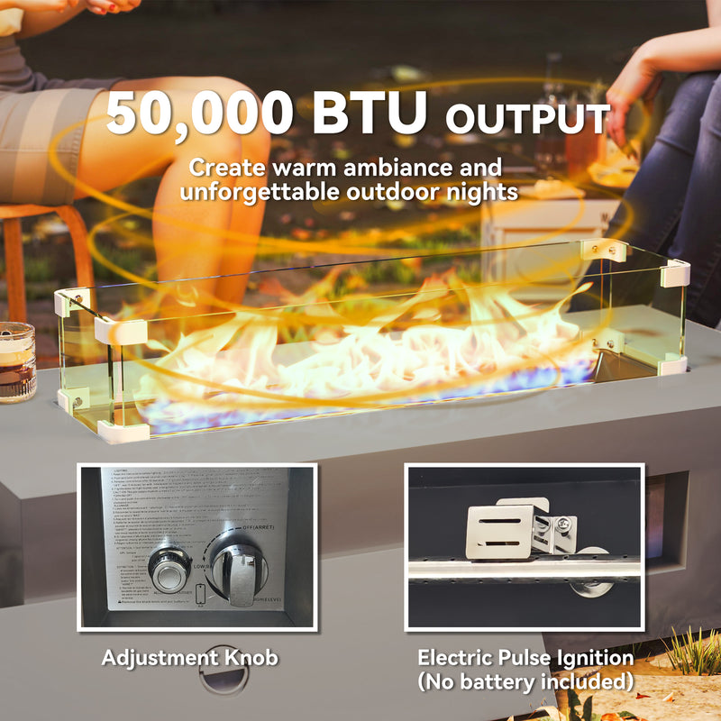Outsunny - 42" Propane Fire Pit Table 50,000 BTU Outdoor Gas Fire Table with Hideaway Propane Tank Holder, Waterproof Cover