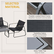 Outsunny - 4 Piece Patio Furniture Set, Outdoor Conversation Set with Loveseat Sofa, Armchairs, Glass Top Coffee Table, Black