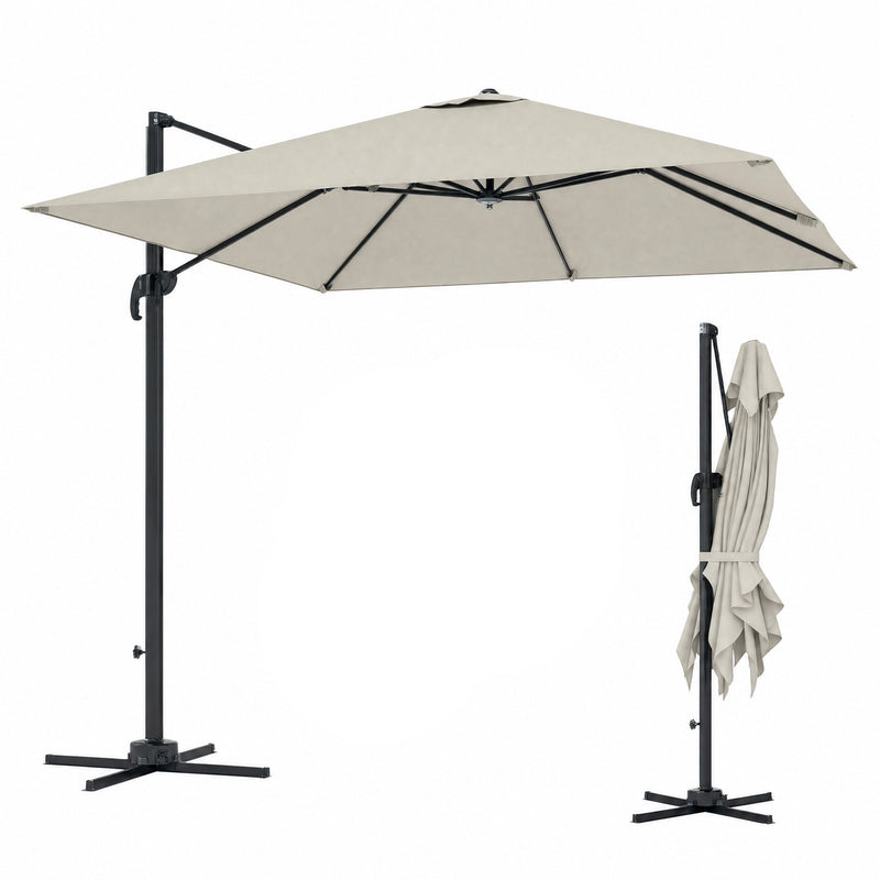 Outsunny - 8 FT Aluminium Cantilever Patio Umbrella with 360° Rotation, Cross Base, Crank and Tilt for Garden, Patio, Light Grey