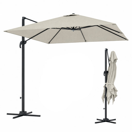 Outsunny - 8 FT Aluminium Cantilever Patio Umbrella with 360° Rotation, Cross Base, Crank and Tilt for Garden, Patio, Light Grey