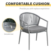 Outsunny - 3-Piece Rattan Bistro Set, Garden Seating Group with 2 Armchairs and Coffee Table, Balcony Furniture Set, Grey