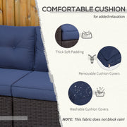 Outsunny - 2 Pieces Patio Furniture Set Outdoor Loveseat Wicker Corner Sofa Set Outdoor Freely Combination PE Rattan Furniture, W/ Curved Armrests & Padded Cushion for Balcony, Garden, Lawn, Dark Blue
