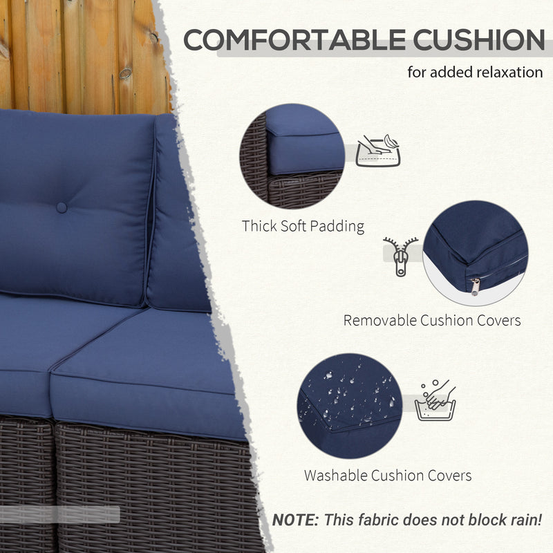 Outsunny - 2 Pieces Patio Furniture Set Outdoor Loveseat Wicker Corner Sofa Set Outdoor Freely Combination PE Rattan Furniture, W/ Curved Armrests & Padded Cushion for Balcony, Garden, Lawn, Dark Blue