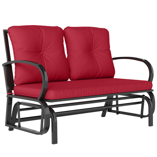 Outsunny - 2-Person Outdoor Glider Chair, Patio Double Rocking Loveseat with Steel Frame and Cushions for Backyard, Garden and Porch, Red