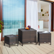 Outsunny - Set of 3 Wicker Nesting Tables Patio Rattan Snack End Side Tables Hand Woven All Weather Garden Outdoor Home Furniture Brown