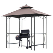 Outsunny - 8' x 5' Grill Gazebo Double Tiered Tent Pavilion Grill Canopy Garden Sun Shade with 2-Tires Shelf