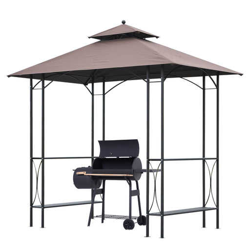 Outsunny - 8' x 5' Grill Gazebo Double Tiered Tent Pavilion Grill Canopy Garden Sun Shade with 2-Tires Shelf