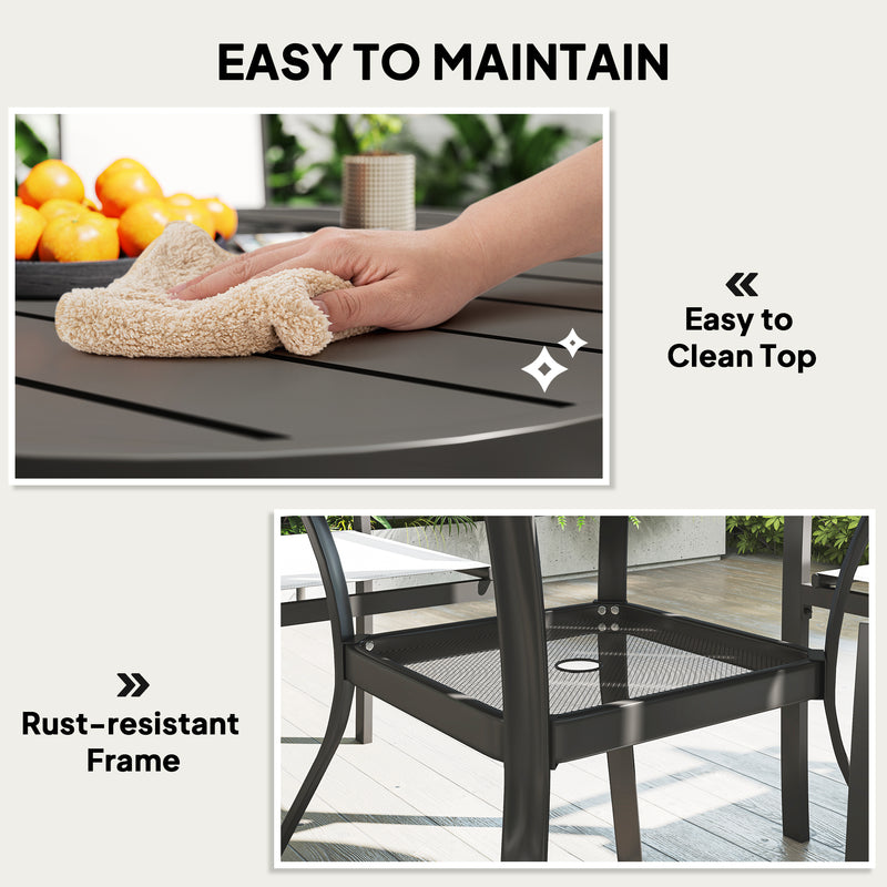 Outsunny - 5 Piece Outdoor Dining Set with Round Table and 4 Stackable Chairs, for Backyard, Lawn, Deck, Balcony, Pool Side