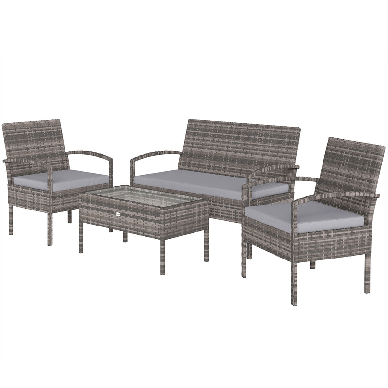Outsunny - 4 Pieces Patio Furniture Set with A Loveseat, Two Armchairs and A Coffee Table, Outdoor Conversation Set, Light Grey