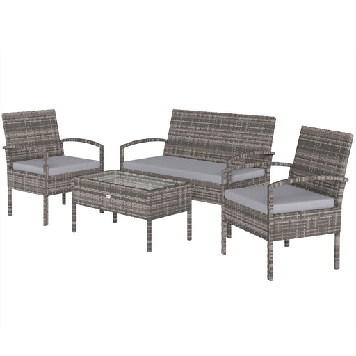 Outsunny - 4 Pieces Patio Furniture Set with A Loveseat, Two Armchairs and A Coffee Table, Outdoor Conversation Set, Light Grey