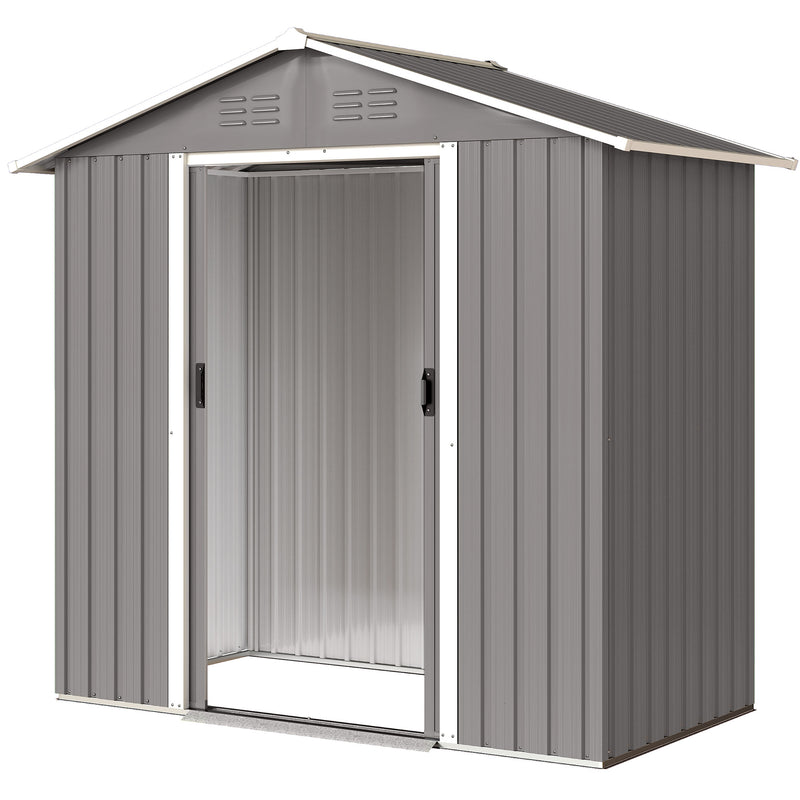 6.5x3.5ft Metal Garden Storage Shed for Outdoor Tool Storage with Double Sliding Doors and Vents, Light Grey