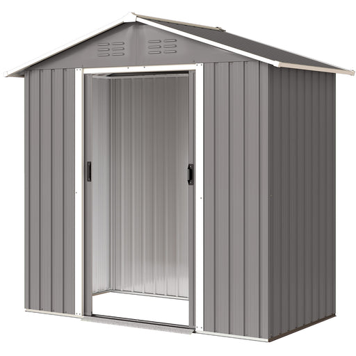 6.5x3.5ft Metal Garden Storage Shed for Outdoor Tool Storage with Double Sliding Doors and Vents, Light Grey