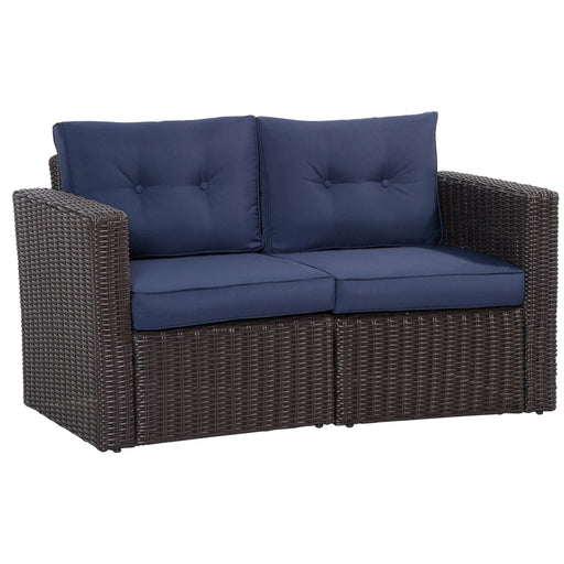 Outsunny - 2 Pieces Patio Furniture Set Outdoor Loveseat Wicker Corner Sofa Set Outdoor Freely Combination PE Rattan Furniture, W/ Curved Armrests & Padded Cushion for Balcony, Garden, Lawn, Dark Blue