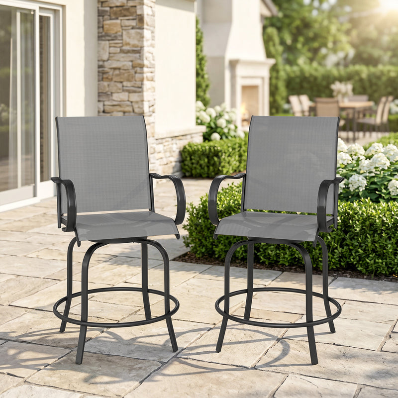 Outsunny - Outdoor Bar Stools Set of 2, 360° Swivel Bar Height Chairs, 26.8" x 29.5" x 48.4", Grey