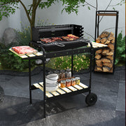 Outsunny - Charcoal Barbecue Grill with Adjustable Grill Height, Portable BBQ Trolley with Ash Catcher and Wheels, Black