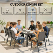 Outsunny - Outdoor Dining Sets for 8 with Stackable Chairs, Patio Dining Set with Glass Top Table for Garden, Patio, Backyard, Dark Grey