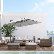 9ft Cantilever Patio Umbrella, Square Overhanging Umbrella with Cross Base, Crank Handle, Tilt Light Grey