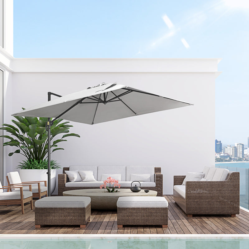 9ft Cantilever Patio Umbrella, Square Overhanging Umbrella with Cross Base, Crank Handle, Tilt Light Grey