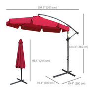 9FT Offset Hanging Patio Umbrella Cantilever Umbrella with Easy Tilt Adjustment, Cross Base and 8 Ribs for Backyard, Poolside, Lawn and Garden, Red
