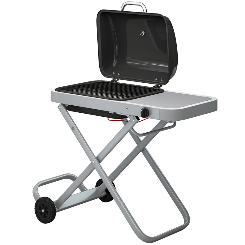 Outsunny - Portable Propane Gas BBQ Grill with Foldable Cart, Wheels, 9500 BTU Gas Barbecue Grill with Piezo Ignition Burner, Black