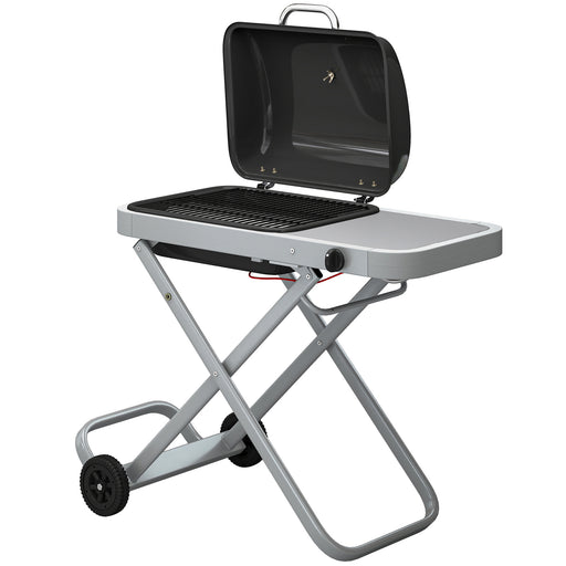 Outsunny - Portable Propane Gas BBQ Grill with Foldable Cart, Wheels, 9500 BTU Gas Barbecue Grill with Piezo Ignition Burner, Black