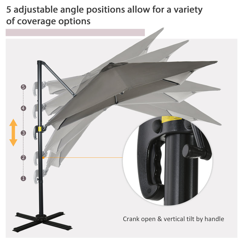 Outsunny - 8' x 8' Square Patio Hanging Offset Umbrella with 360° Rotation, Aluminum Outdoor Cantilever Market Parasol, Light Grey — 84D-051V00LG