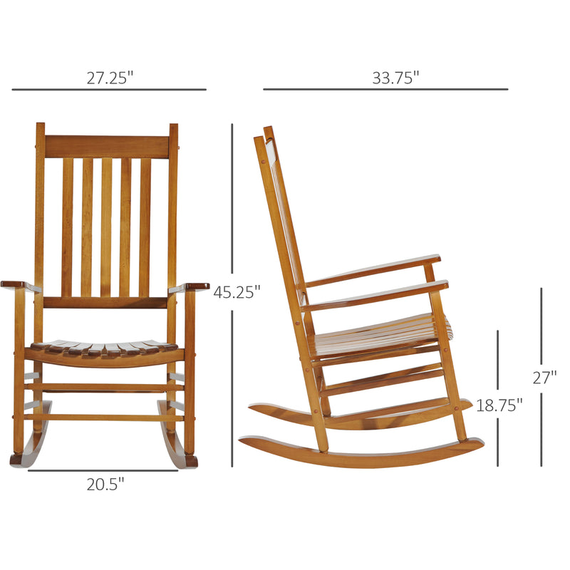 Outsunny - Wooden Porch Rocking Chair Outdoor Patio Rocker Garden Single Leisure Reclining Seat Armchair Natural