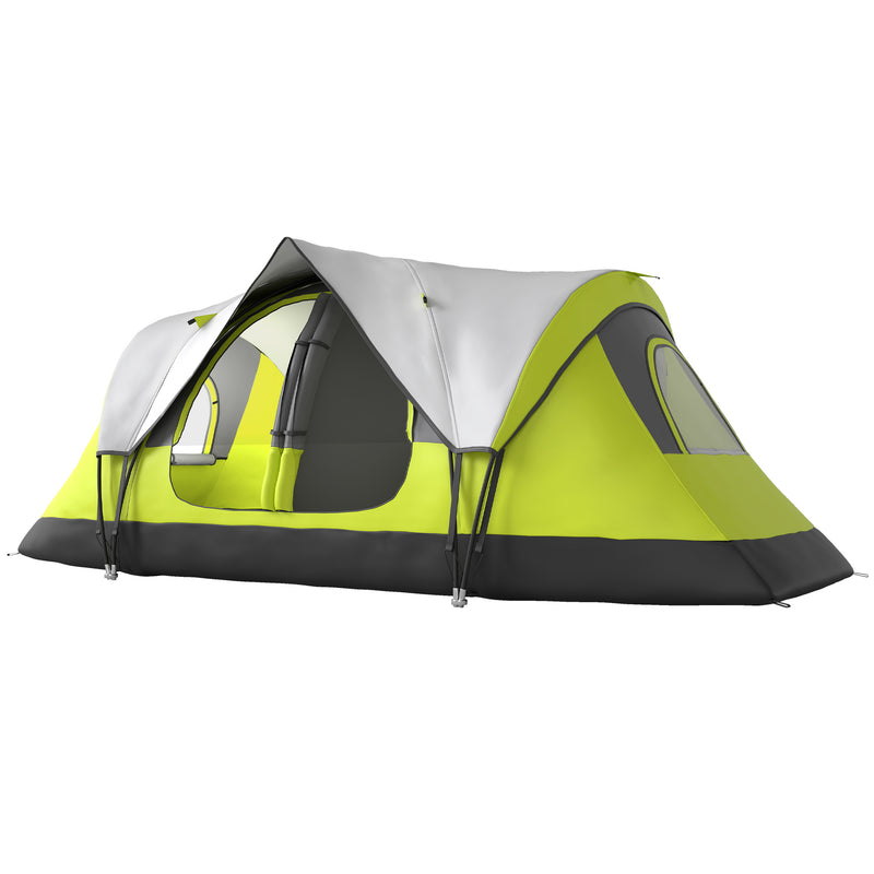 Outsunny - Camping Tent for 6 with 2 Bedroom, Waterproof Rainfly and Carry Bag for Fishing Hiking Festival, Green