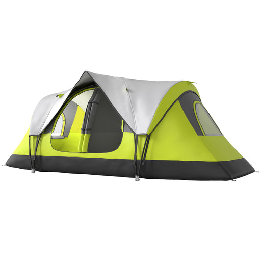 Outsunny - Camping Tent for 6 with 2 Bedroom, Waterproof Rainfly and Carry Bag for Fishing Hiking Festival, Green