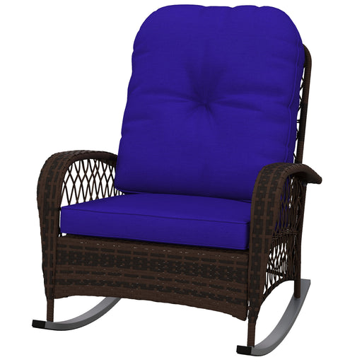 Outsunny - Outdoor Wicker Rattan Rocking Chair Patio Rocker with Thick Cushions for Garden Backyard Porch, Dark Blue