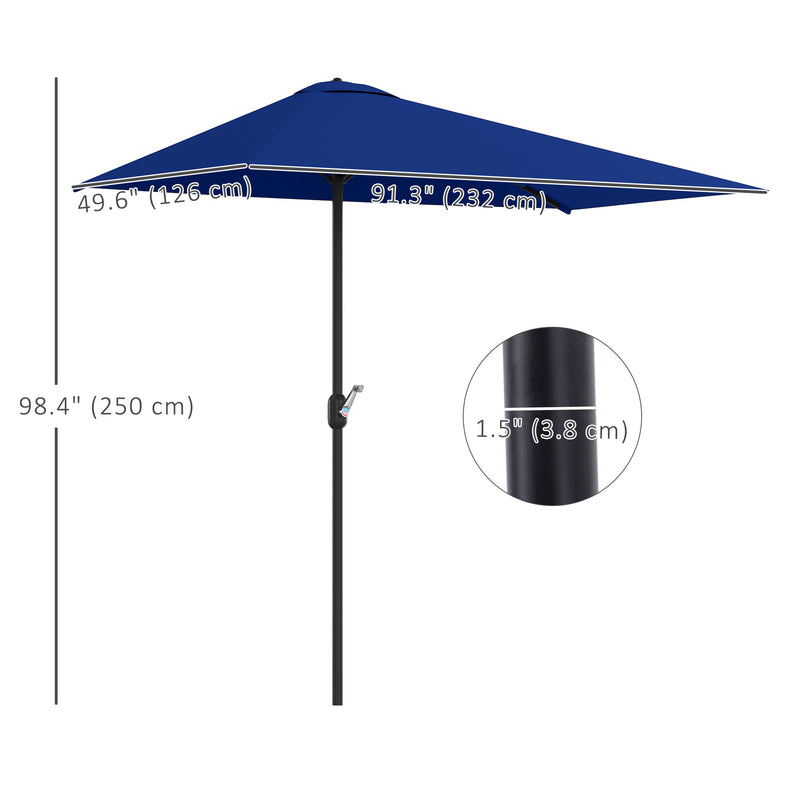 Outsunny - 8ft Half Round Umbrella Outdoor Balcony Parasol Patio Garden Outdoor Window Sun Shade w/ 5 Ribs, Dark Blue — 84D-074V00DB