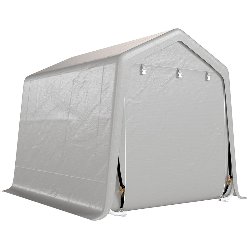 9.2' x 7.9' Garden Storage Tent, Patio Storage Shelter w/ Metal Frame and Double Zipper Doors, Light Grey