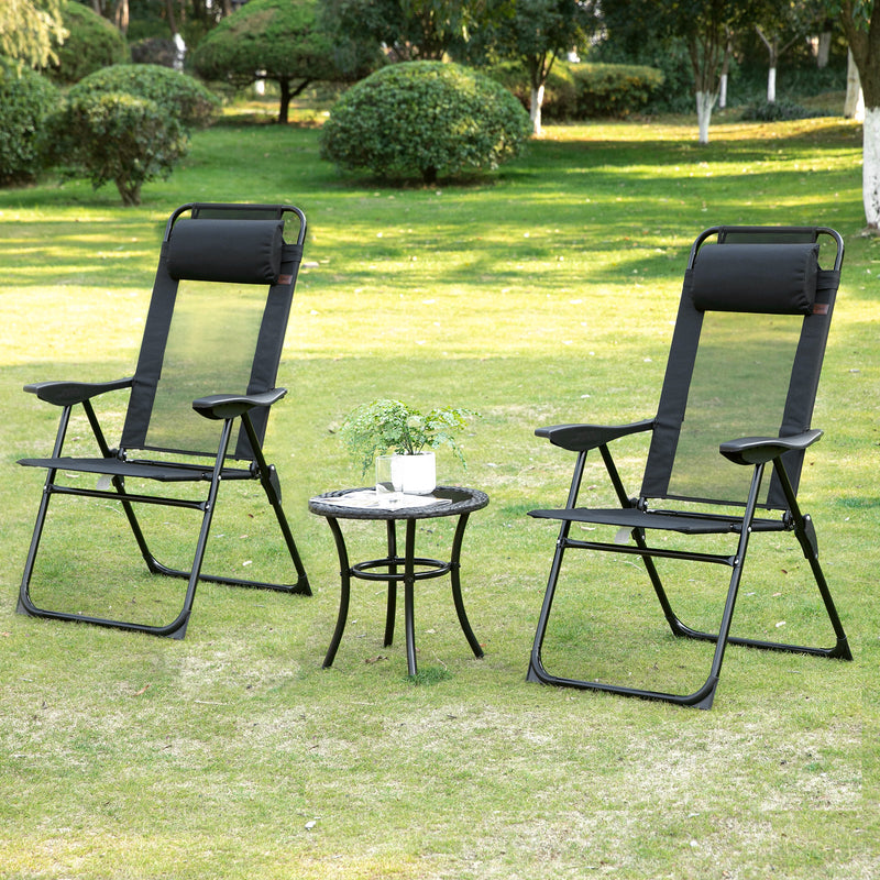 Outsunny - Set of 4 Camping Chairs, Outdoor Folding Lounge Chair Set with 5 Level Adjustable Backrest, Removable Headrest, Armrest for Camping, Backyard, Black