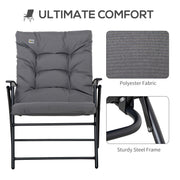 Outsunny - Foldable Lounge Chair, Fabric Upholstered Recliner, Outdoor Lounger with Armrest, Metal Frame for Backyard, Grey