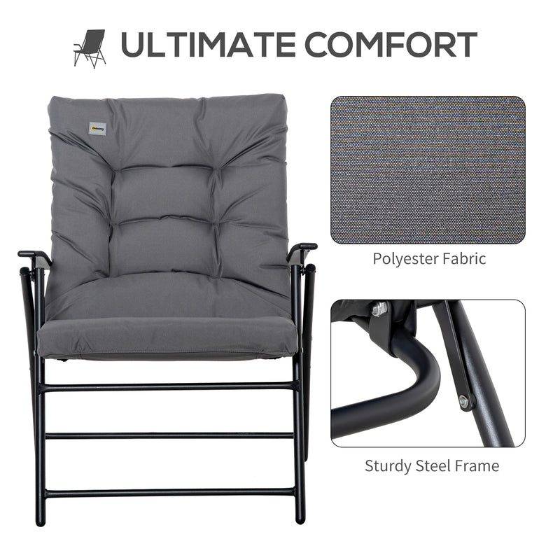 Outsunny - Foldable Lounge Chair, Fabric Upholstered Recliner, Outdoor Lounger with Armrest, Metal Frame for Backyard, Grey