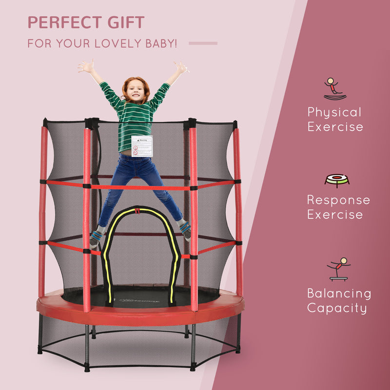 Aosom 55" Kids Trampoline with Enclosure Net for Indoor/Outdoor, Trampoline for Boys and Girls Age 3-6 Years, Red
