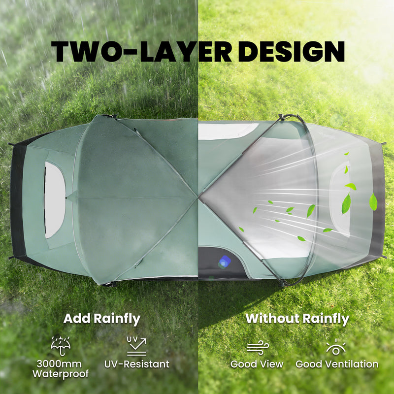 Outsunny - 5 Person Family Tent, Outdoor Camping Tent with Lighting Hook, Carrying Bag for Camping, Hiking and Travelling, Green