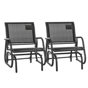 Outsunny - Patio Glider Set of 2 Outdoor Glider Chair with Breathable Mesh Seat & Backrest, Armrests and Metal Frame, Black