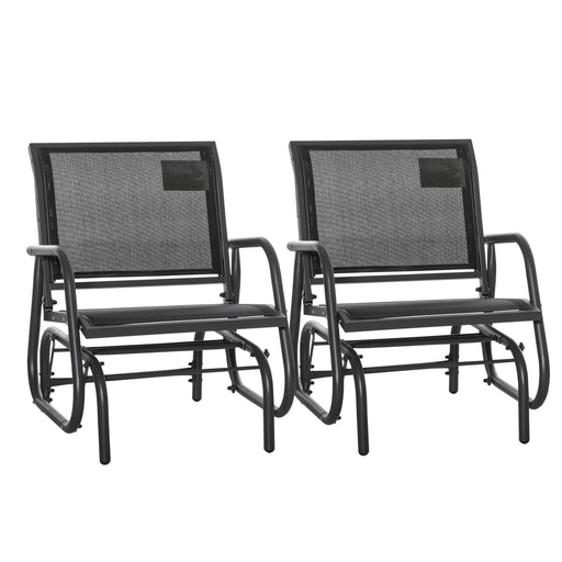 Outsunny - Patio Glider Set of 2 Outdoor Glider Chair with Breathable Mesh Seat & Backrest, Armrests and Metal Frame, Black