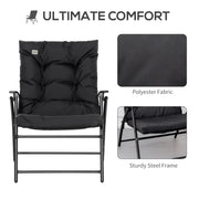 Outsunny - Foldable Lounge Chair, Fabric Upholstered Recliner, Outdoor Lounger with Armrest, Metal Frame for Backyard, Black