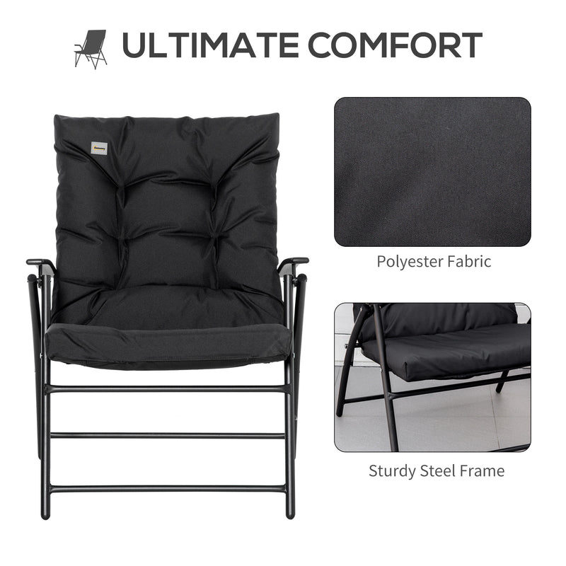 Outsunny - Foldable Lounge Chair, Fabric Upholstered Recliner, Outdoor Lounger with Armrest, Metal Frame for Backyard, Black