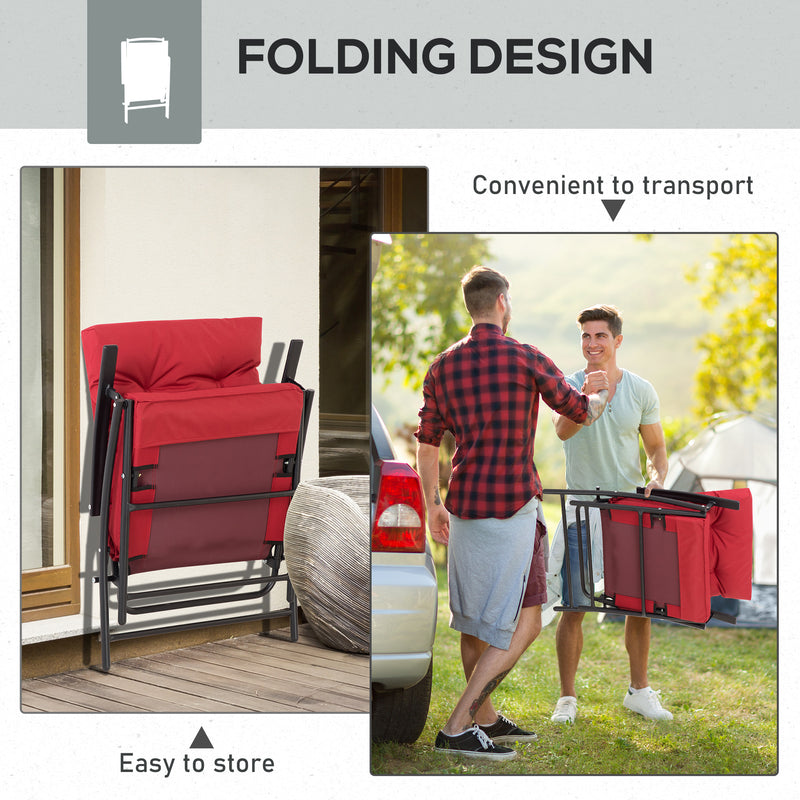 Outsunny - Set of 2 Outdoor Folding Chairs with Adjustable Backrest, Padded Camping Chairs for Outdoor Events, Red