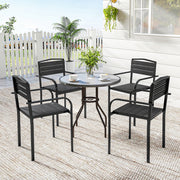 Outsunny - Stackable Patio Chairs Set of 4, Outdoor Dining Chairs with Slatted HDPE Seat, Armrests for Garden, Backyard, Black