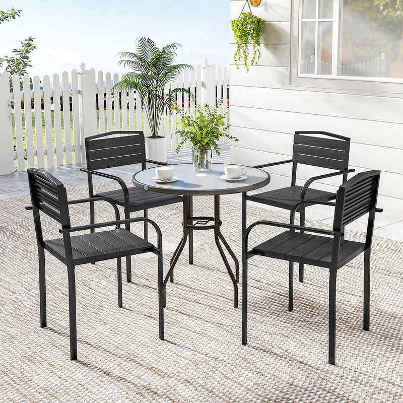 Outsunny - Stackable Patio Chairs Set of 4, Outdoor Dining Chairs with Slatted HDPE Seat, Armrests for Garden, Backyard, Black