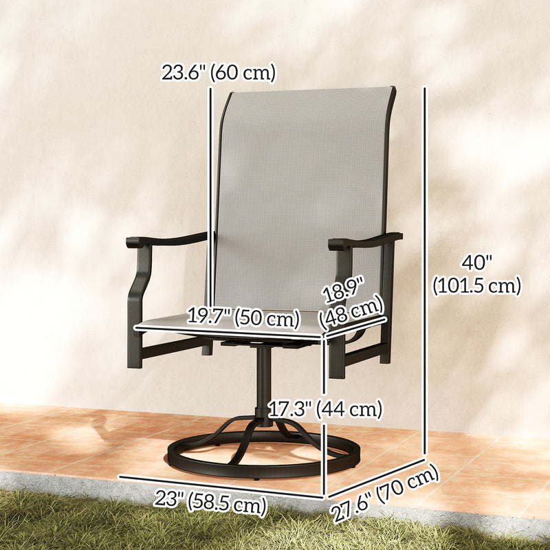Outsunny - Patio Swivel Chair Set of 2, Swivel Rocker Outdoor Chairs with High Back, for Lawn Garden Backyard Deck, Light Grey