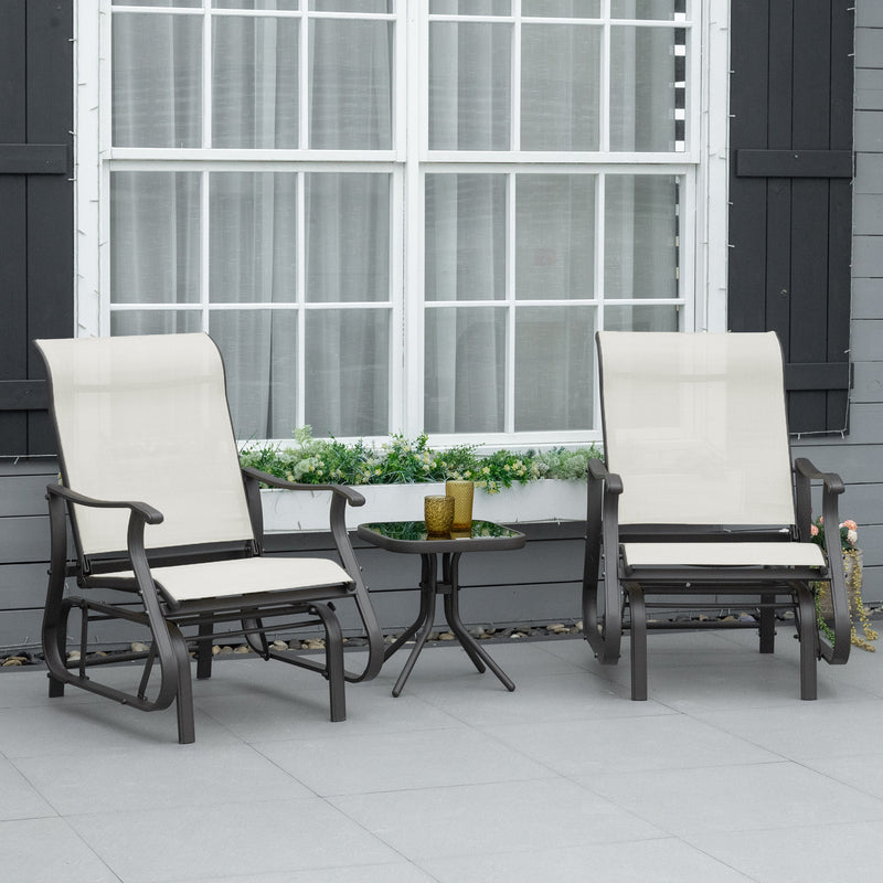 Outsunny - 3PCs Gliding Rocking Chair & Bistro Tea Table Set, Cream White