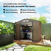 7' x 4' x 6' Garden Storage Shed Outdoor Patio Metal Tool Storage House w/ Foundation Kit and Double Doors Brown