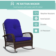 Outsunny - Outdoor Wicker Rattan Rocking Chair Patio Rocker with Thick Cushions for Garden Backyard Porch, Dark Blue